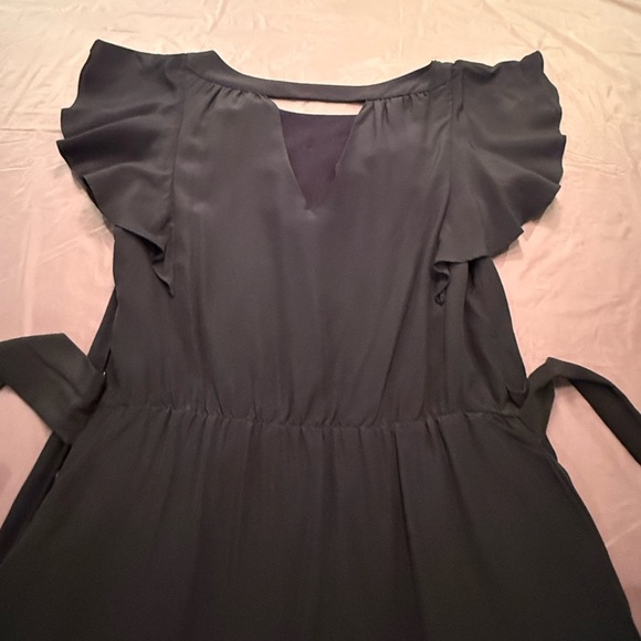 Rebecca Taylor Black Silk Silver Embellished Dress w/ Ruffle Sleeves 0/XS $465 - Picture 6 of 12